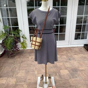 Monteau Navy and White Striped Midi Dress